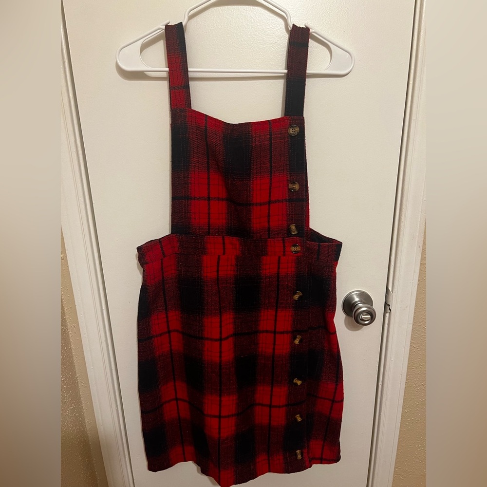 Red and Black Plaid Pinafore Dress